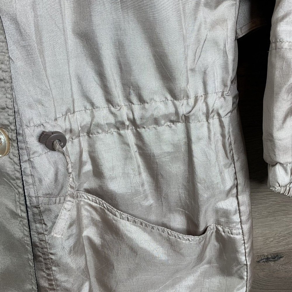 Optix by Julia Michaels Womans Windbreaker Coat Button-Up Pockets Hood Beige S - Picture 4 of 10